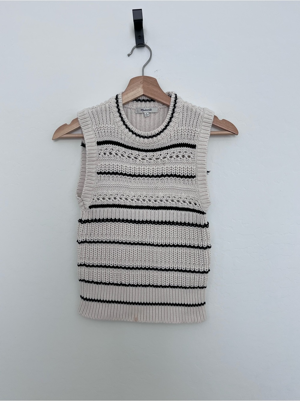 Madewell Black and White Striped Knitted Sweater Vest